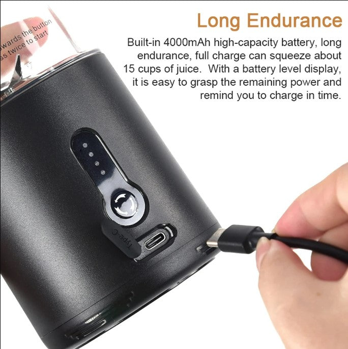 Portable Blender Cup USB Electric Fruit Juicer Rechargeable for Outdoor Sports Travel Camping - Black